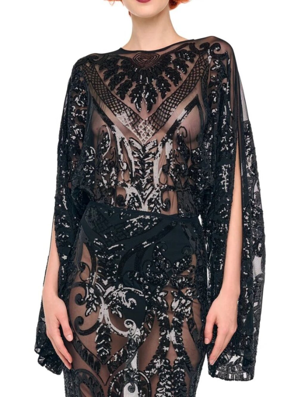 Norma Kamali Black Reverse Obie Sequin Bodysuit W Long Sleeve, XS